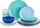 vancasso Bonita Dinnerware Set Blue Stoneware 12 Pieces Service for 4, Handpainted Spirals Pattern Stoneware Plates and Bowls Set by CozyNest Decor