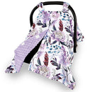 Car Seat Cover Baby, Infant Car Seat Canopy Covers for Newborn Girls Boys, Soft Breathable Mink Carseat Covers Stretchy Multi-Use Nursing Cover for Stroller Baby Car Seat, Purple Flroal by TinyTreasures Baby Boutique