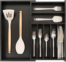 Premium Silverware, Flatware and Utensil Organizer for Kitchen Drawers, Food-Safe Contract Grade, Expandable from 10.5 to 19 In, Black Bamboo by CozyNest Decor