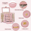 AKOZLIN 6-Tier Jewelry Box Organizer Functional 5 Drawers Leather Jewelry Storage Case for Women Girls Ring Necklace Earring Bracelet Holder Organizer with Mirror Pink by TinyTreasures Baby Boutique