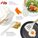 Silicone Cooking Utensils Set - 446°F Heat Resistant Silicone Kitchen Utensils for Cooking,Kitchen Utensil Spatula Set w Wooden Handles and Holder for Non-Stick Cookware, BPA FREE (Cream White) by CozyNest Decor