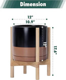 D'vine Dev Ceramic Planter with Natural Stand - 12 Inch Modern Round Flower Pot with Wood Planter Holder, Black/Speckled Tan, 55-B-J-7 by GreenHaven Gardens