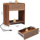 Fluted Nightstand Set of 2 with Charging Station, Modern Bed Side Table End Table with Drawer Storage, Large Wooden Night Stands Bedside for Bedroom Living Room Sofa Office, Walnut 2 Sets by CozyNest Decor