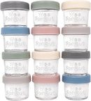 WeeSprout Glass Baby Food Storage Jars w/Lids (4 oz, 12 Pack Set) Snack, Puree, Reusable Small Containers, Breast Milk, Fridge or Freezer, Microwave & Dishwasher Safe, Essential Must Have for Infants by TinyTreasures Baby Boutique