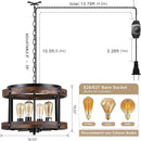4-Light Large Rustic Farmhouse Plug in Pendant Light Fixture with Adjustable Chain, Dimmable Switch, 16.5 inch Oak Wood Drum Hanging Lamp for Dining Room Living Room Farmhouse Entry, Black by CozyNest Decor