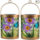 Starsoul 2 Pack Hanging Solar Lantern Outdoor Waterproof Glass Butterfly and Flowers Decorative Solar Lights for Outside Garden Yard Table Patio Decor by GreenHaven Gardens