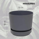 Elly Décor 10 inch Plastic Cylinder Planter Pot with Self-Watering Saucer and Drainage Hole,Lightweight & Extremely Durable, 10"x 10", Gray by CozyNest Decor