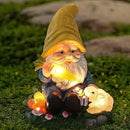 Solar Garden Outdoor Statues Gnome Feeding Rabbit with 6 LED Solar Figurine for Lawn,Patio,Balcony,Yard Decor Unique Housewarming Gift, for Grandfather, Father,Grandma by CozyNest Decor