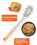 Silicone Pasta Fork, Kitchen Heat Resistant Noodle Spoon Server, BPA Free Spaghetti Strainer,12.8 inch (Khaki) by CozyNest Decor