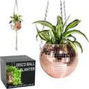 SCANDINORDICA Disco Ball Planter – Value Package: Mirror Disco Planter with Chain, Macrame Hanger and Acrylic Stand for Desk, Includes Self Watering Insert, Quirky Gifts | 6 inch Rose Gold by GreenHaven Gardens