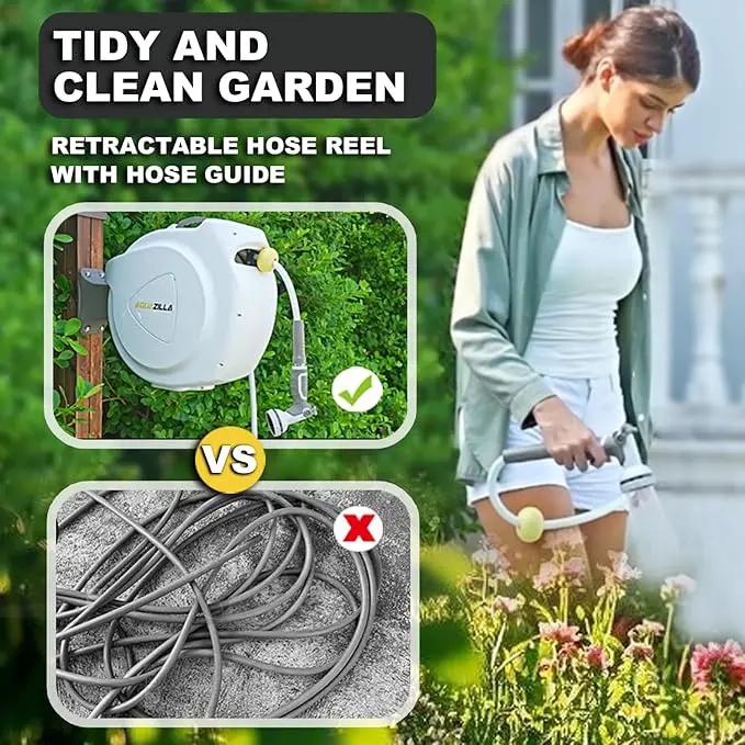Retractable Garden Hose Reel, 1/2 in 75+6ft, Heavy Duty Wall Mounted Water Hose Reel, Spring power Automatic Rewind, Any Length Lock, 180° Swivel Bracket, 10 Pattern Spray Nozzle, photo 6 of 6