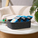 Large Shallow Organizing Baskets 15x11x5.1 Inches - Rope Woven Storage Bins for Bathroom, Shelves, Cube Closet, Mixed Black 2 Packs by CozyNest Decor