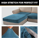 PrinceDeco Velvet Sectional Couch Covers, 4 Pieces, L Shape, Blue, 3 Seater + 1 Chaise by CozyNest Decor
