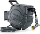 Retractable Garden Hose Reel 5/8 in x 90 ft, 2025 Upgraded Dual Ratchet Lock UV & Freeze Protection Brass Seal Slow Retraction Anti-Tangle Hose 180°Swivel Reinforced Scaffold Wall Mount by GreenHaven Gardens
