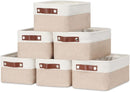 DULLEMELO Small Storage Bins, Storage Baskets for Organizing, Collapsible Rectangular Fabric Baskets for Shelves, Closets, Nursery, Home, Office, Empty Gift Baskets (6-Pack, White&Khaki) by TinyTreasures Baby Boutique