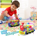 Kizeefun Light Up Train Toy for Toddlers: Transparent Gear Car Toy for Kids with Cool Light and Music Educational Crawling Toys for Baby Boys and Girls by TinyTreasures Baby Boutique