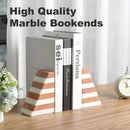 Marble Book Ends, Non-Skid Bookends for Shelves, Composite Bookend with Natural Stone, Heavy Duty Book Stopper, Collected CDs and Oversized Books Organizer, White & Red Decorative Bookends by CozyNest Decor