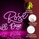 Rose All Day Neon Sign LED Pink Rose Neon Light For Wall Decor Dimmable USB Words Light Up Sign for Bedroom Wedding Party Atmosphere Decor Lovers Gift(12.2 * 16.1 In) by CozyNest Decor