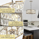12” 4-Light Modern Crystal Chandeliers Nickel Dinning Room Light Fixture, Square Pendant Light Kitchen Island Chandelier, Flush Mount Ceiling Light for Living Room Entryway Bedroom Foyer by CozyNest Decor