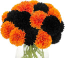 Kimura's Cabin 20Pcs Faux Mums Flowers Fake Chrysanthemum Artificial Silk Ball Flowers for Halloween Garden Home Kitchen Table DIY Decoration Center Fall Bouquets (Orange Black) by CozyNest Decor
