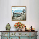Framed Wall Art Beach Décor Ocean Canvas Picture Coastal Artwork Sea Bird Boat Blue Tan Small Rustic Beachy Canvas Print for Bathroom Bedroom Living Room by CozyNest Decor