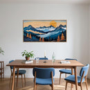 Blue Woodcut Mountain Framed Canvas Wall Art Set, Boho Abstract Ridge Wall Decor, Pine Tree Landscape Wall Painting, Sunrise Forest Art Print for Living Room, Bedroom, Office - 20"X40" by CozyNest Decor