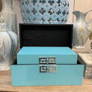 Galt International Large & Small Decorative Storage Box w/Hinged Lid - Classic Design Wood Decor Boxes with Geometric Opening Clasp - Storage for Bedroom and Home - Set of 2 (Blue) by CozyNest Decor