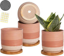 5.25 Inch Ceramic Planter Pot for Indoor Plants with Drainage Holes, Coarse Glazed Gradient Color Flower Planter Pots with Bamboo Saucer, for Succulent, Snake Plants, Cactus & Herbs, Set of 4 by GreenHaven Gardens