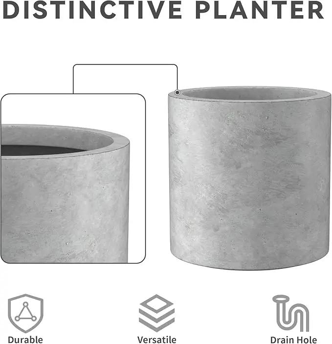 Kante 9.8",12.6",15.7" Dia Round Concrete Planter Set of 3, Modern Style Large Cylindrical Plant Pot with Drainage Hole and Rubber Plug for Indoor Outdoor Patio, Natural Concrete, photo 7 of 8
