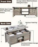 OKD 48" Farmhouse Lift Top Coffee Table with Sliding Barn Door, Rustic Center Table w/Hidden Storage Compartment, Lift Tabletop Dining Table w/Adjustable Shelf for Living Room,Light Rustic Oak by CozyNest Decor