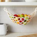 Okuna Outpost Macrame Hanging Fruit Basket Hammock for Kitchen - 6 x 25 x 15 in - White Cotton Modern - Under-Cabinet Storage with 2 Hooks for Bananas by CozyNest Decor