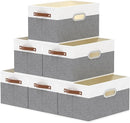 Yawinhe Fabric Storage Baskets, Foldable Closet Organizer for Shelves, Large Boxes with 3 Handles, Canvas Bins for Clothes, White/Grey, 12.99''Lx9.05''Wx7.87''H, 6-Pack by TinyTreasures Baby Boutique