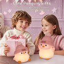 Penguin Night Light, Cute Pink Penguin Lamp with Knit Hat, Soft Silicone Nursery Nightlight for Baby, Rechargeable/Dimmable/Timer,LED Squishy Novelty Animal Bedside Lamp,Funny Gifts for Kids by TinyTreasures Baby Boutique