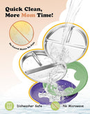 Stainless Steel Toddler Plate with Suction, 8” Divided Plates with Removable Silicone Sleeves for Baby, Non Toxic & BPA Free | Non Slip | Unbreakable Kids Snack Dishes Set of 2, Green & Purple by TinyTreasures Baby Boutique