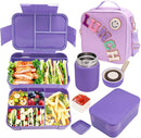Preppy Lunch Box for Girls with 10oz Thermo, with 6 Compartment Bento Box, Purple Nylon Insulated Lunch Bag Adjustable Strap for Girl Kids Teens School Travel Picnic by TinyTreasures Baby Boutique