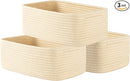 KALLAX Small Woven Basket, 12 x 8 x 4.5 Inches, Storage Basket for Organizing, Cute Small Rope Shelf Closet Cube Storage Bins Baskets for Shelves, Dog Toy Gift Baskets Empty, 3 Packs, Beige by TinyTreasures Baby Boutique