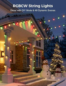 XMCOSY+ 48FT Smart Outdoor String Lights - RGBCWIC Dimmable Acrylic Bulbs, Color Changing LED Patio Lights APP WiFi Control, Compatible with Alexa, IP65 Waterproof Outside Lights for Yard Porch by CozyNest Decor