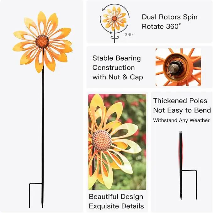Birthday Gifts for Women Floral Yard Garden Wind Spinners - Large Outdoor Metal Wind Spinners with Vane, Lawn Yard Art Garden Decor (Sunflower), photo 4 of 6