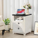 18" Farmhouse Night Stands Set of 2 with Charging Station, 2 Drawers End Table Dresser for Bedroom， Wooden Nightstand, Bed Side Table with Open Shelf, Bedside Cabinet for Living Room（White） by CozyNest Decor