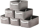 TheWarmHome Foldable Small Storage Baskets with Strong Cotton Rope Handles [6-Pack] Gray Collapsible Storage Bins Set Works Room Storage, Nursery Baskets by TinyTreasures Baby Boutique