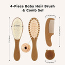 Yoofoss 4 Piece Baby Hair Brush and Comb Set, Wooden Baby Hair Brush with Natural Ultra Soft Goat Hair, Baby Comb Set for Boy, Girl - Walnut by TinyTreasures Baby Boutique