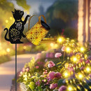 Solar Lights Outdoor Decorative, Watering Can with Cascading Lights, with Cat Silhouette Garden Stakes, Waterproof Metal Garden Decor for Yard Art, Outside, Patio, Lawn Ornaments by GreenHaven Gardens
