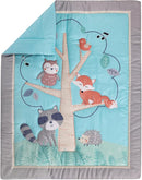Blue Woodland Nursery Crib Bedding Set for Boys 3 Pieces Fox Owl Raccoon Baby Boy Cot Bedding Set by TinyTreasures Baby Boutique