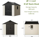 Patiowell 8 x 8 FT Plastic Outdoor Storage Shed with Floor, Resin Shed with Window and Lockable Door for Garden, Backyard, Tool Storage Use, Easy to Install in Beige (Kick-it Shed) by GreenHaven Gardens