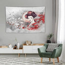 Japanese Geisha Tapestry Asian Red Cherry Blossom Traditional Kimono Folk Tapestries Home Decor for Living Room Bedroom Apartment Farmhouse Dorm 60"x40" by CozyNest Decor