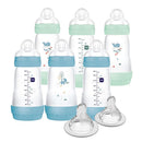 MAM 9oz Easy Start Anti-Colic Baby Bottles, Medium Flow with 2X Bonus Nipples (Fast and Extra Fast Flow), Reduces Colic, Gas, & Reflux, Easy-to-Clean, BPA-Free, 2 Plus Months by TinyTreasures Baby Boutique