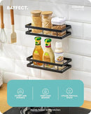 Metal Spice Rack Wall Mount Floating Shelves 2 Pack Black Storage organizer for Cabinet Door Pantry Kitchen Bathroom Supplies (13.7inches length) by CozyNest Decor