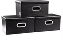 PRANDOM Collapsible Storage Box with Lid [3-Pack] Leather Fabric Foldable Storage Bin Organizer Container Basket Cube with Cover for Home Bedroom Closet Office Nursery Black(13.6x9.6x6.9) by TinyTreasures Baby Boutique