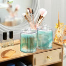 2 Pack Qtip Holder Dispenser Turquoise Marble Bathroom Storage Canister Lid Acrylic Plastic Apothecary Jar Set Vanity Makeup Organizer for Cotton Swabs/Pads/Floss by CozyNest Decor