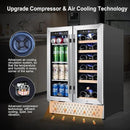 Tylza Wine and Beverage Refrigerator 24 Inch Dual Zone, French Door Wine and Beverage Cooler 24'' Built-In or Freestanding Drink Fridge, Under Counter Beer Refrigerator by CozyNest Decor